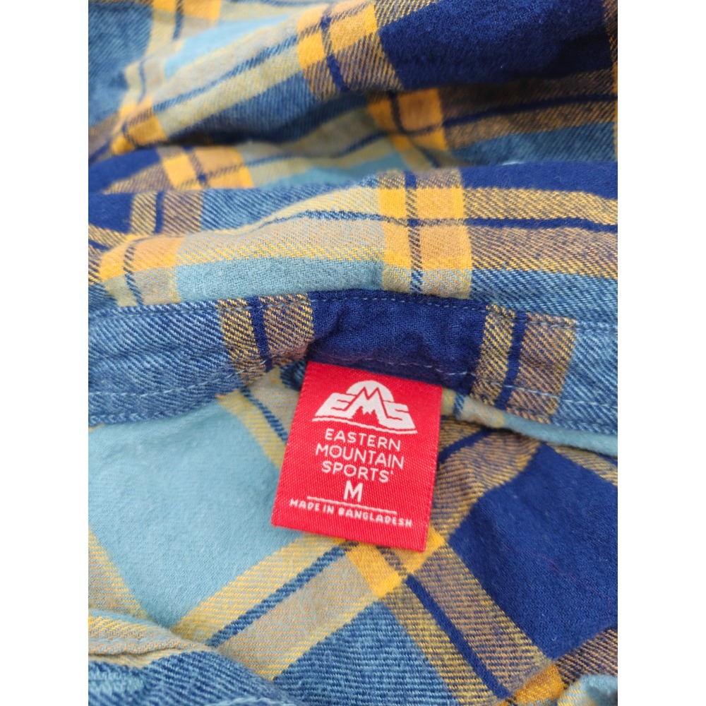Eastern Mountain Sports EMS Womens M Blue Yellow Plaid Cotton Flannel Shirt - Picture 6 of 8